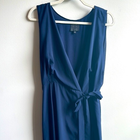 One Market Navy Wrap Maxi Dress Sheer from Knee Down Size 12 - Picture 4 of 5